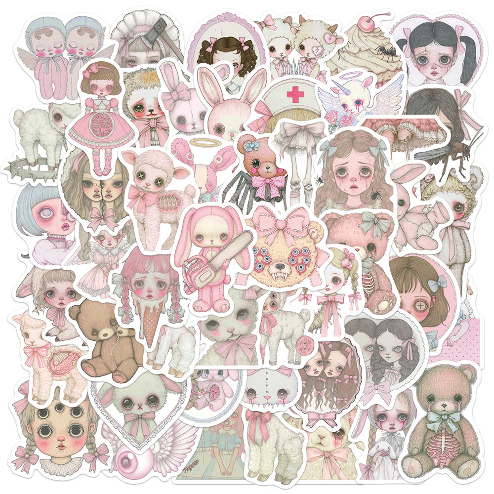 Phone Accessories Quotes - 50Pcs Pink Creepy Girl Stickers Horror