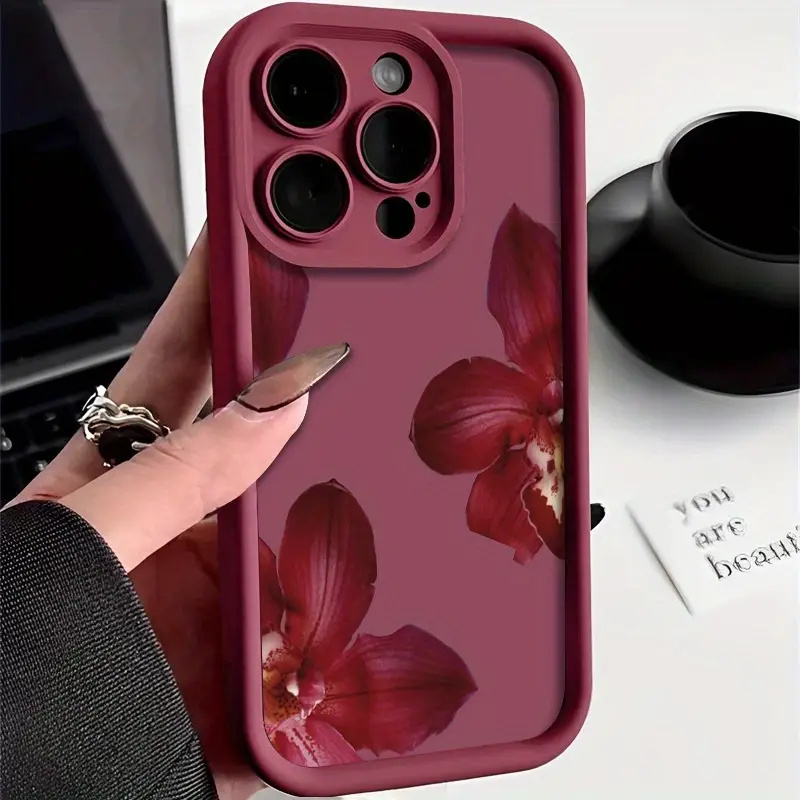 Phone Accessories To Sell - Wine Red Orchid Flower Pattern Phone