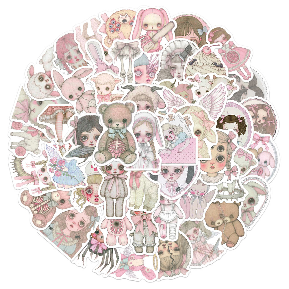 50Pcs Pink Creepy Girl Sticker - đánh giá và giá Phone Accessories Quotes